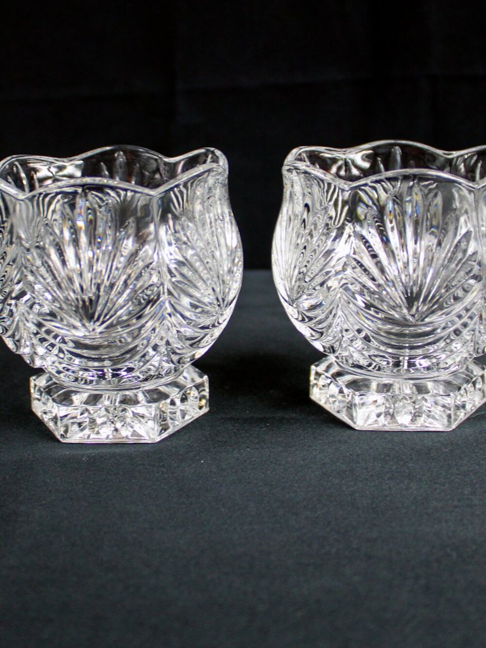 Set of 2 Vintage MCM 60s Crystal Clear Industries Votive Cups In Carolyn Pattern